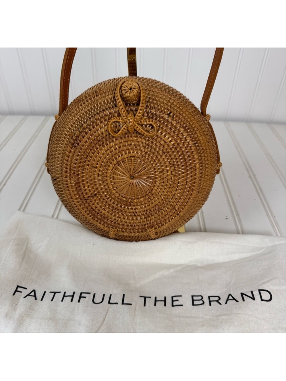 Faithfull The Brand OLA Round Wicker Crossbody Bag - Tan